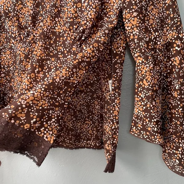 Notations Vintage Y2K Top Size M Babydoll Brown Ditzy Floral Lace Trim Boho Fairy Grunge - Image 6