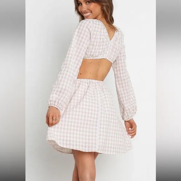 Petal & Pup‎ Beige Cut Out Gingham Dress 100% Cotton Mini Puff Sleeves Size 4 - Image 12
