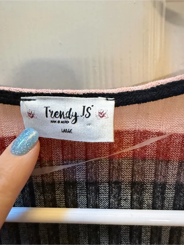 Striped Open-Front Ribbed Cardigan in taupe, Gray & Pink - Image 4