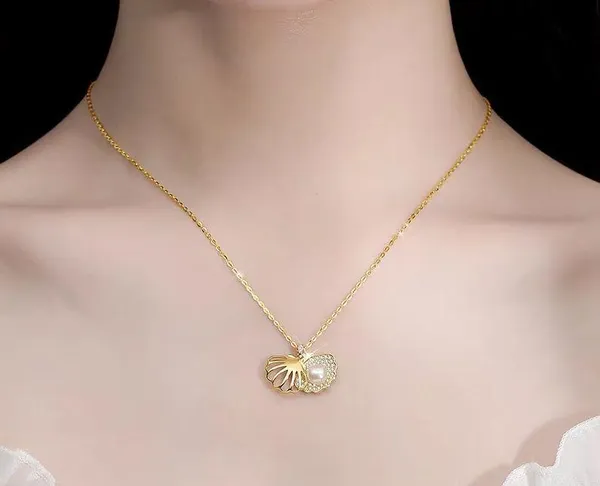 shell shape necklace with pearl Gold - Image 3