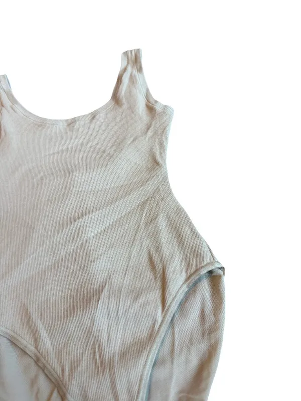 Skims Cotton Ribbed Bodysuit Neutral Taupe Stretch One Piece Slimming Size Small - Image 4