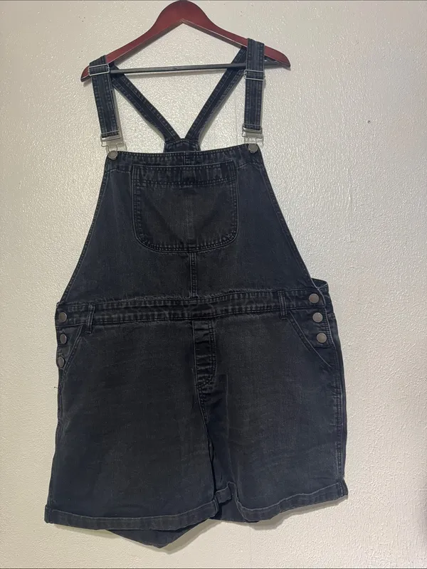 City Chic Wash Black Denim Short Overalls Romper Womens Plus Size 20 - Image 2