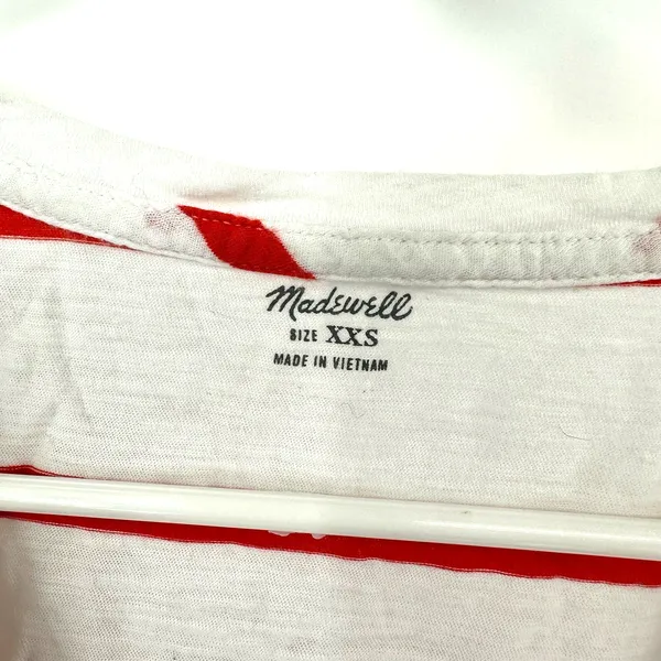 Madewell size XXS red white striped short sleeve t-shirt‎ v neck top shirt tee - Image 3