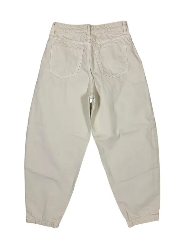 Zara Ivory Barrel Leg Jeans Elastic Hem Casual Utility Womens 4 - Image 2