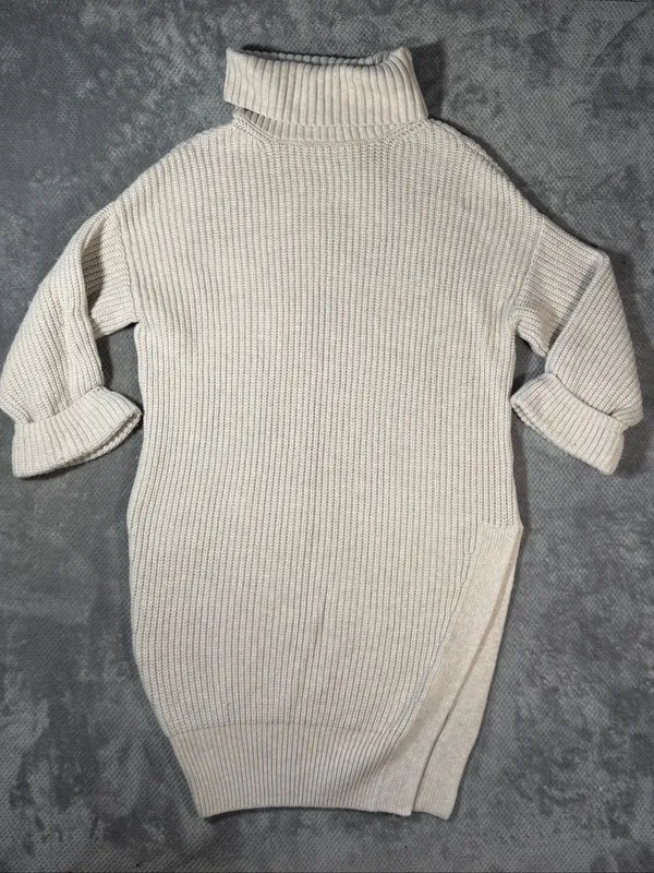 MOTH Anthropologie Chunky Knit Turtleneck Sweater Dress Side Slit Wool Blend Sm - Image 2