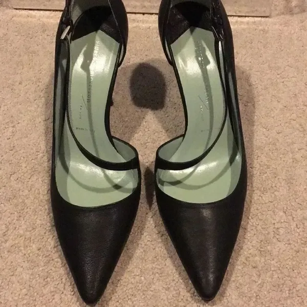 Sigerson Morrison Women’s Black Leather Pointy Toe Heels with Adjustable Strap - Image 2