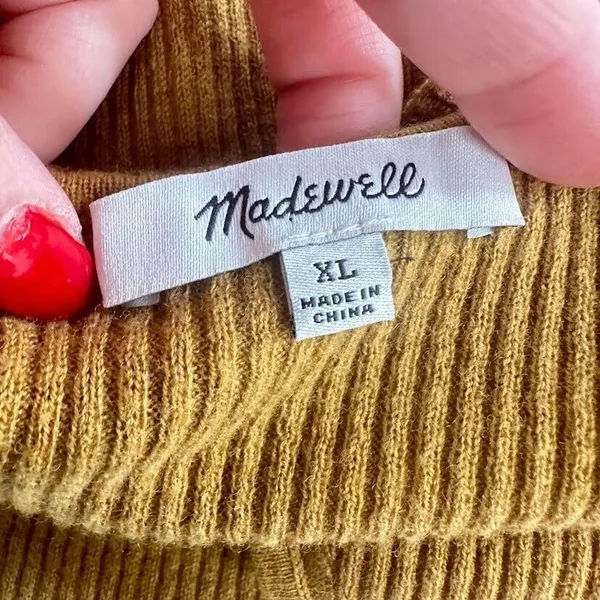 Madewell Womens Wakeford Ruffle‎ Sweater Ribbed Tank Top Mustard Yellow Wool XL - Image 5