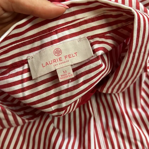 Laurie Felt Los Angeles Red Stripe Pleated Button Up Blouse Preppy Nautical - Image 4