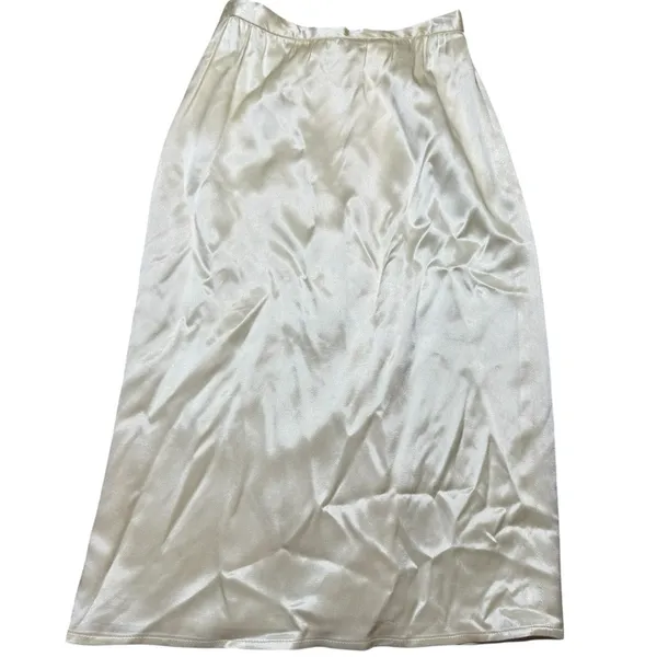 ✨ Vintage Betty Hanson Satin Midi Skirt‎ XS Cream White Slip Style ✨ - Image 2