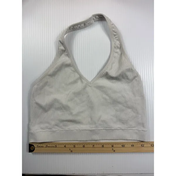 Garage Women Off White Halter Crop Top‎ Bandeau Ribbed Size M - Image 2