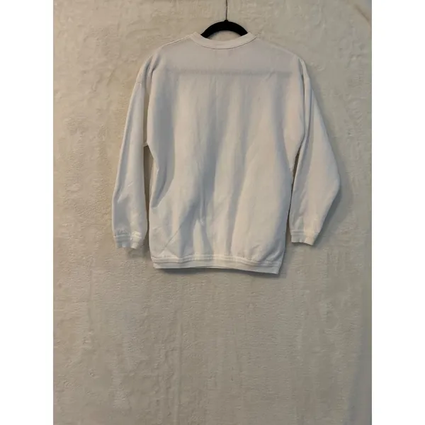 Vintage CR & ME Christmas Sweatshirt Womens Small White Puff Print Animals USA - Image 4