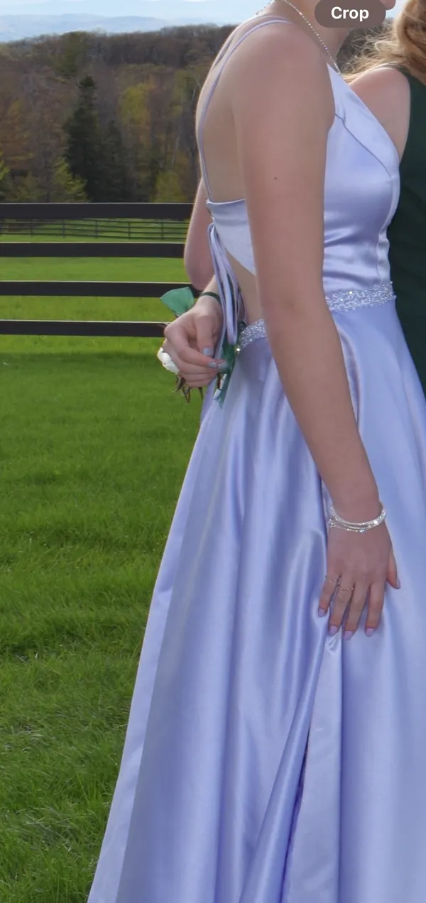 JJ's House Purple Satin A Line Open Corset Back Prom Dress - Image 3