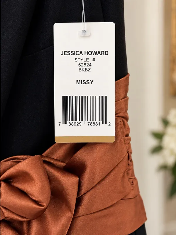 Jessica Howard Black A-Line Dress with Brown Satin Sash - Image 3