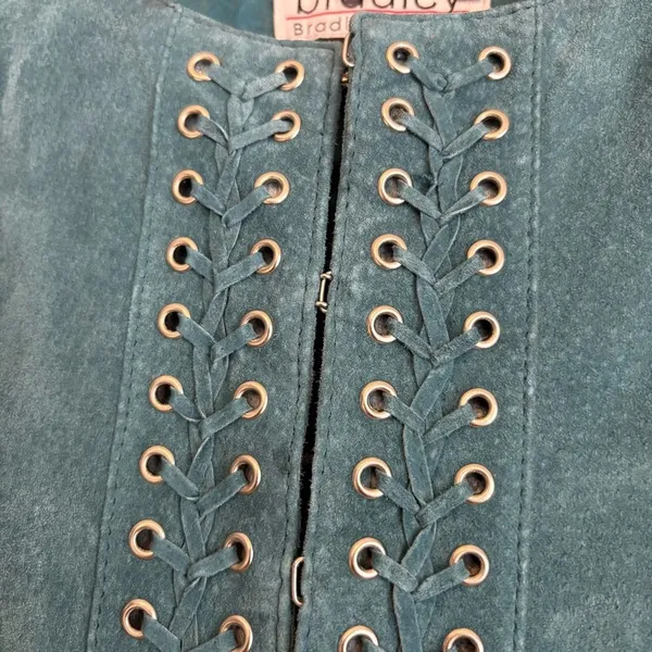 Bradley Teal Leather Lace‎ Detail Jacket Size Medium Blue - Image 3