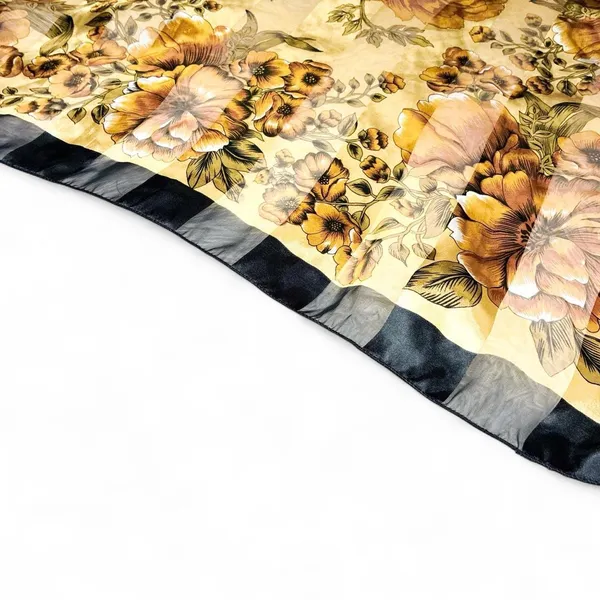Vintage Black Gold Floral Stripe Square Sheer Fashion Scarf - Image 6