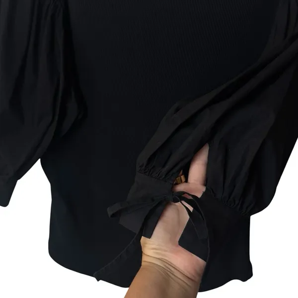 Ulla Johnson Pia Top Black Ribbed Poplin Puff Sleeve Capsule Minimalist Luxury L - Image 8