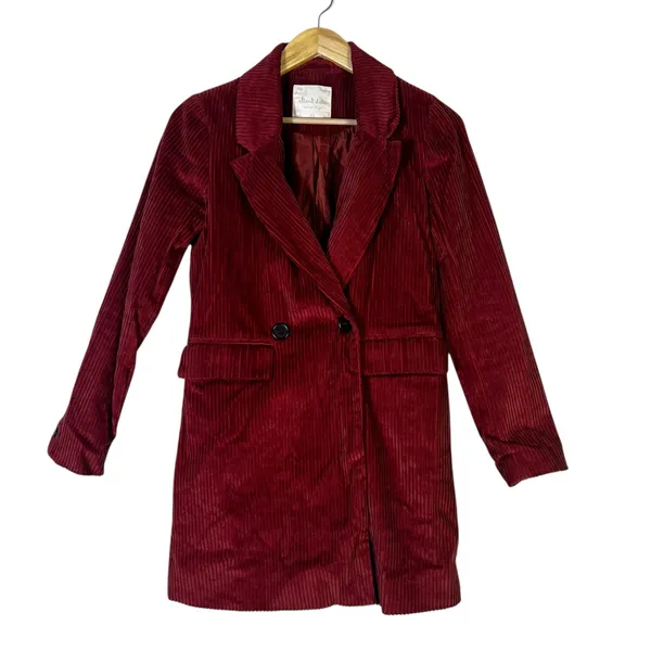 Altar'd State Corduroy Double Breasted Blazer Womens XS Red 100% Cotton Holiday - Image 2