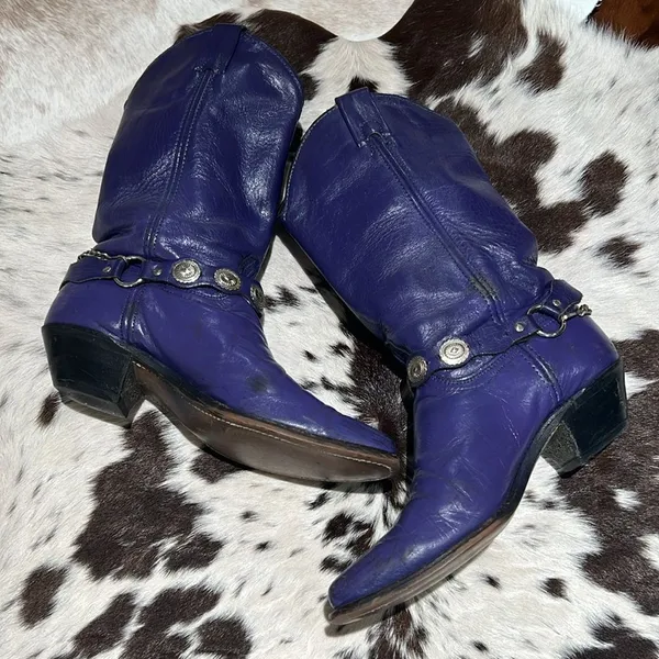 Vintage Purple Real Leather Cowboy Boots Festival Rave‎ Burning Man T1 - Image 4