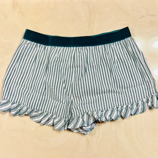 VS PINK Velvet Trim Ruffle Pajama Shorts Deep Forest Green & White Stripes SMALL - Image 9