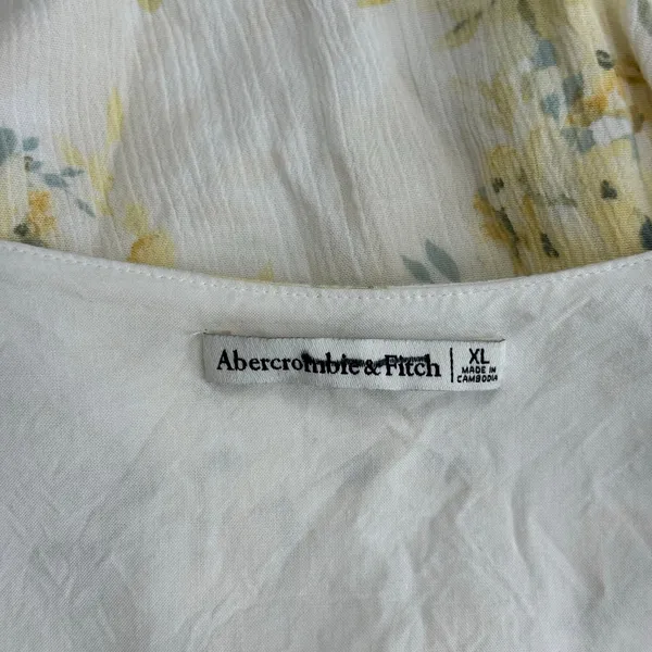 Abercrombie & Fitch White Yellow Floral Front Knot Flutter Sleeve Crop Top XL - Image 4