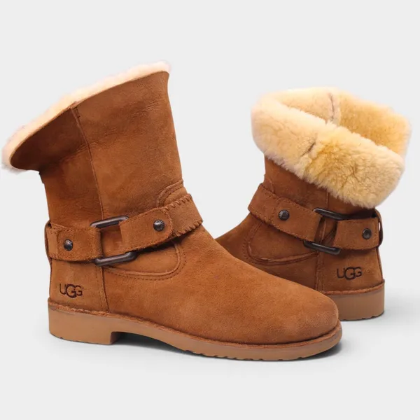 UGG Cedric Womens 8 Chestnut Suede Sheepskin Cuff Buckle Boots - Image 10