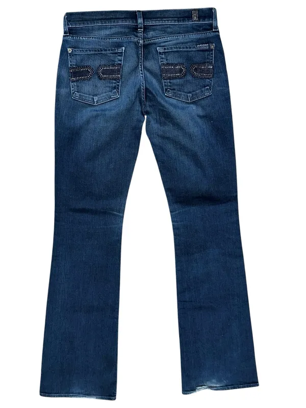 7 For All Mankind 28 Dark Blue Swarovski Crystal Studded Pockets Bootcut Jeans - Image 2