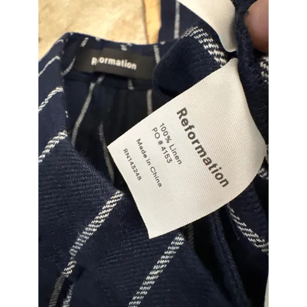 REFORMATION NEW Navy Linen Striped Trouser Pants‎ Size 6 - Image 4