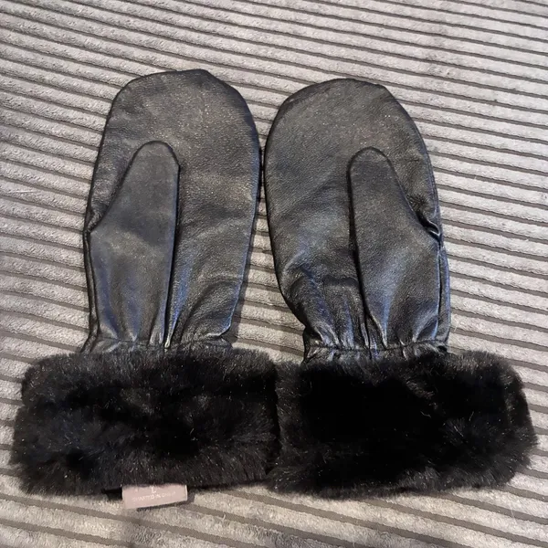 VTG Wilsons Women's Gloves Black Faux Fur Cuff Leather Fleece Large - Image 2