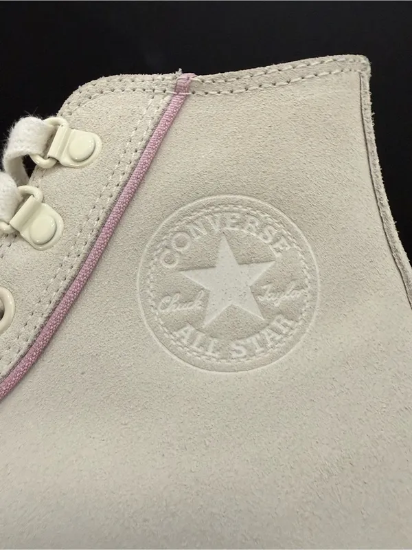 CONVERSE Chuck Taylor All Star Lift Platform High Tops Beige Suede Lilac Piping - Image 12
