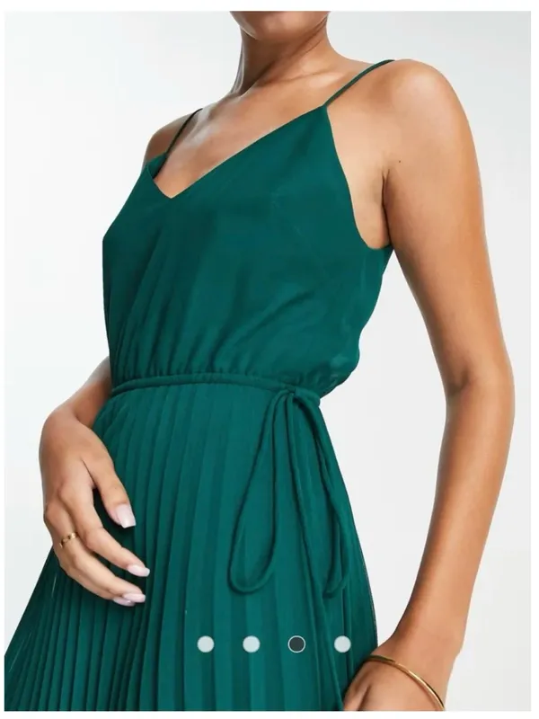 ASOS Women’s Green Pleated V-Neck Cami Midi Dress With Drawstring Waist Size 8 - Image 4