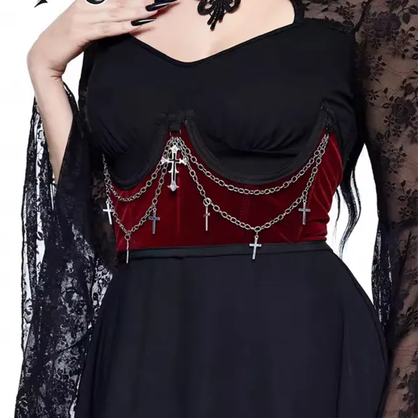Gothic Black and Red Corset with Chains - Image 4