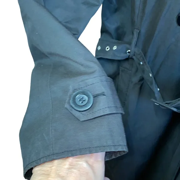 Kenneth Cole Reaction Black Trench‎ Coat Medium Belted Double Breasted - Image 3