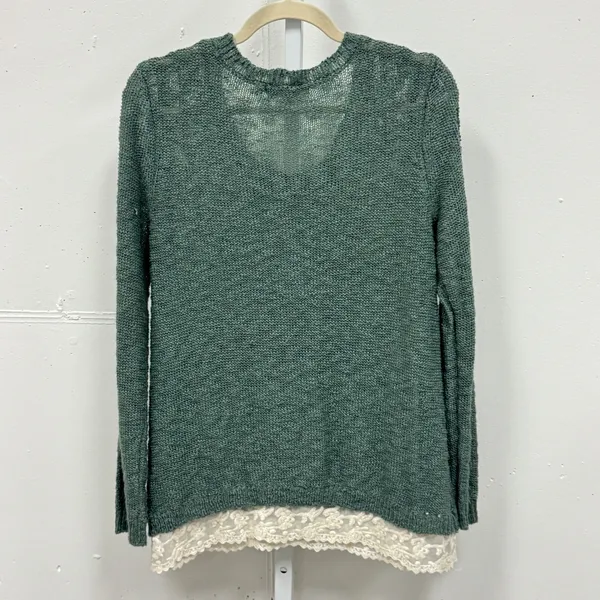 Pink Republic Dried Sage Green Lace Trim Knit Sweater PF522547SK-112 Large - Image 2