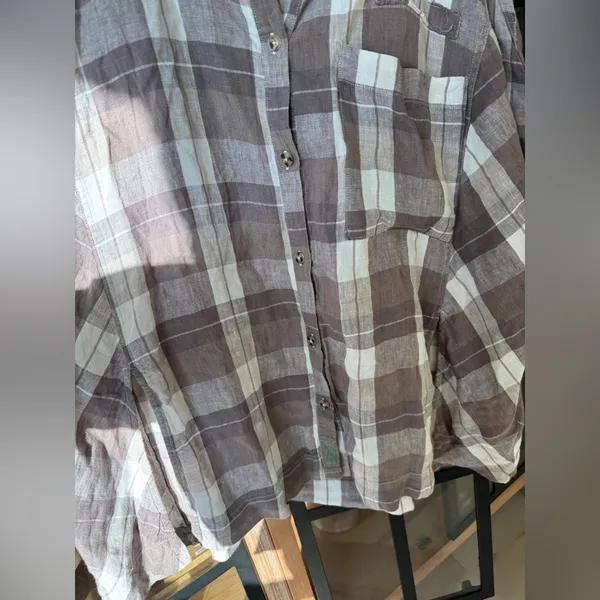 We The Free People button down tunic shirt plaid Summer Serenade Linen Top loose - Image 6