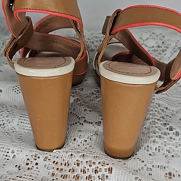 See by Chloe tan pink strappy snap ankle strap open toe block heels sz 6 - Image 8