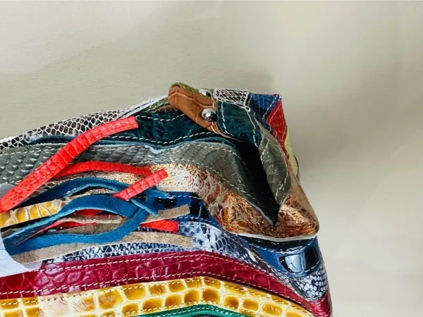 Multicolor Snake Embossed Striped Patchwork Tote Purse Shoulder Bag Crossbody - Image 6