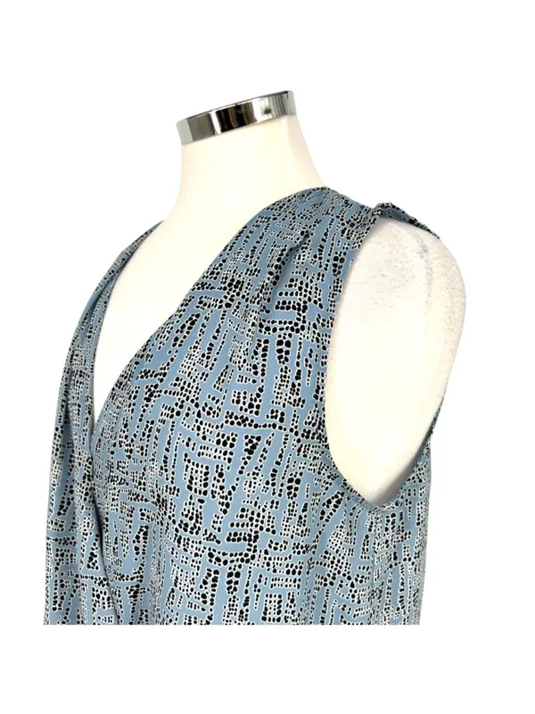 Astr Sleeveless Modern Office Draped V-Neck Blouse Blue Black Size Medium - Image 3