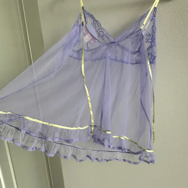 Y2k Victorias Secret Sheer Mesh Babydoll Purple Green Garden Fairy Coquette Sz L - Image 4