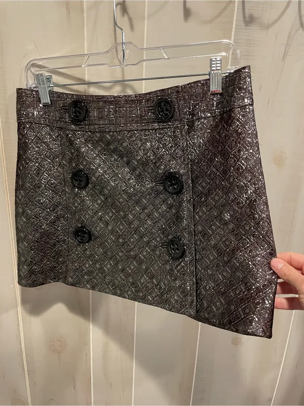 Cute metallic chunky button micro mini wrap skirt Express textured dance club - Image 5
