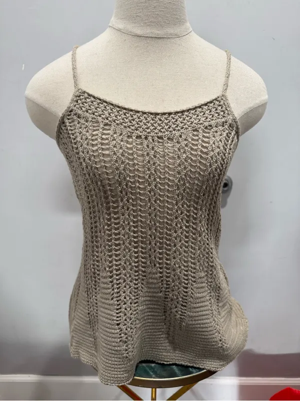 Express Crochet Spaghetti Strap Tank Top - Taupe - Image 3