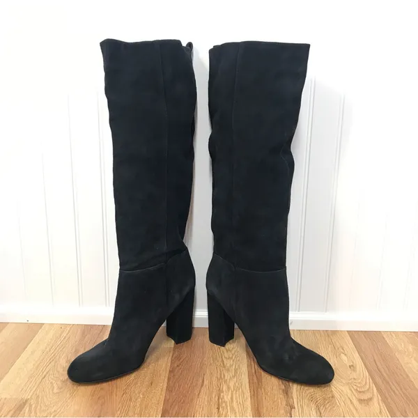 SAM EDELMAN Caprice Black Suede Knee High‎ Boot Size 9.5 Block Heel Pointed Toe - Image 5