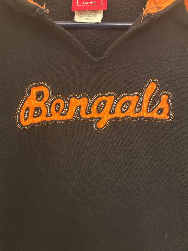 Cincinnati Bengals Woman’s NFL Black and Orange Stitched Logo Hoodie Sweatshirt - Image 2