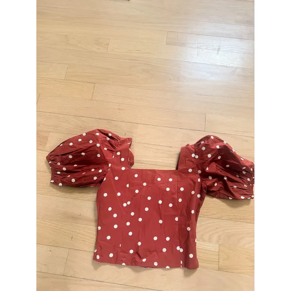 Nasty Gal Rust Red Polka Dot Puff Sleeve Square Neck Crop Top Size S NEW - Image 2