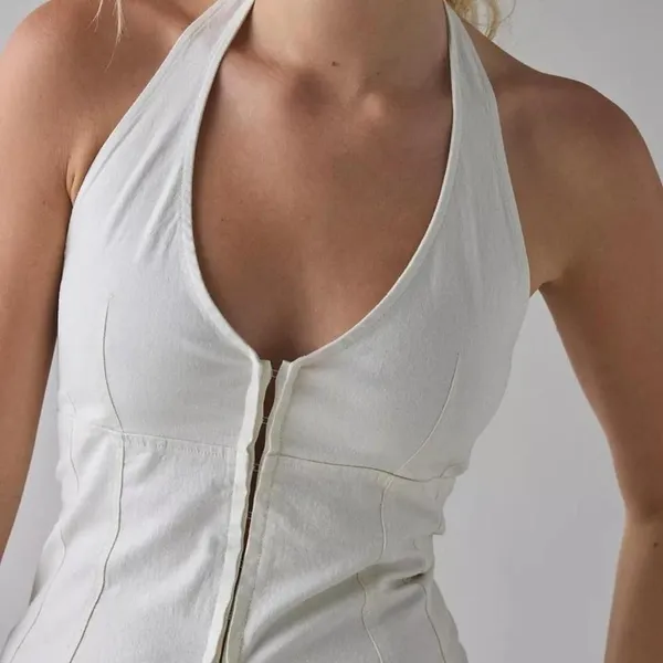 UO Sari Seamed Linen-Blend‎ Halter Vest Top NWT Size XXS - Image 2