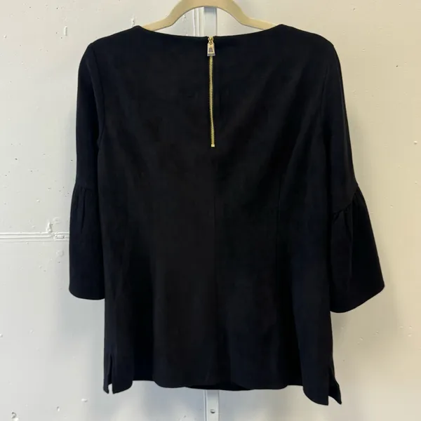 NWT Sail to Sable Faux Suede Brushed Bell Sleeve Minimalist Blouse Too Blk Large - Image 2