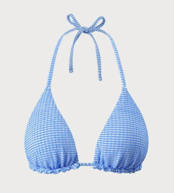 BERLOOK Blue Textured Striped Halter Bikini Top ONLY 06 Size M - Image 6