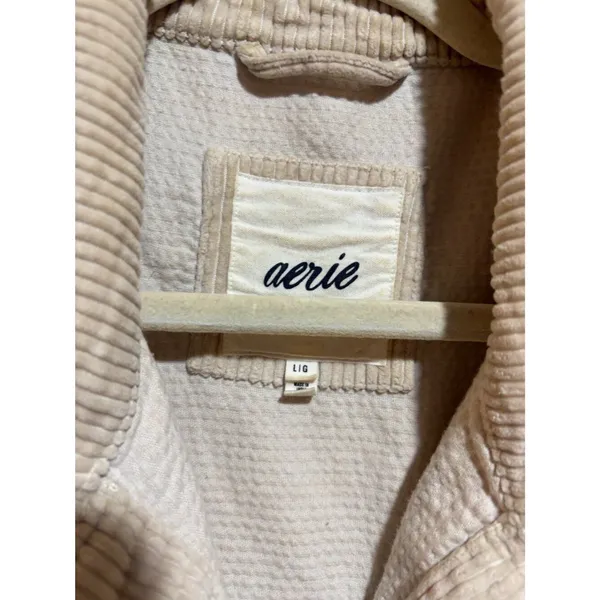 Aerie Size L Corduroy Shacket Shirt Jacket Cream Button Down Front - Image 6