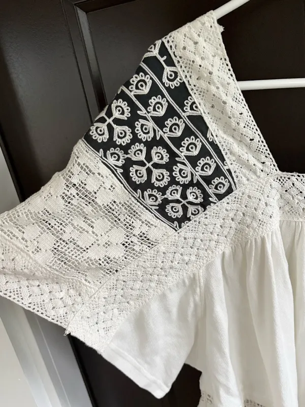 Like New Free People Prairie Days Embroidered Place Trim Top White Black Small - Image 2