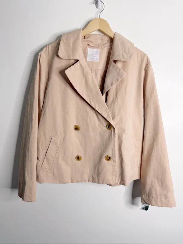 Lauren Conrad Cropped Trench Jacket Double Breasted XXL Neutral‎ Minimalist - Image 2