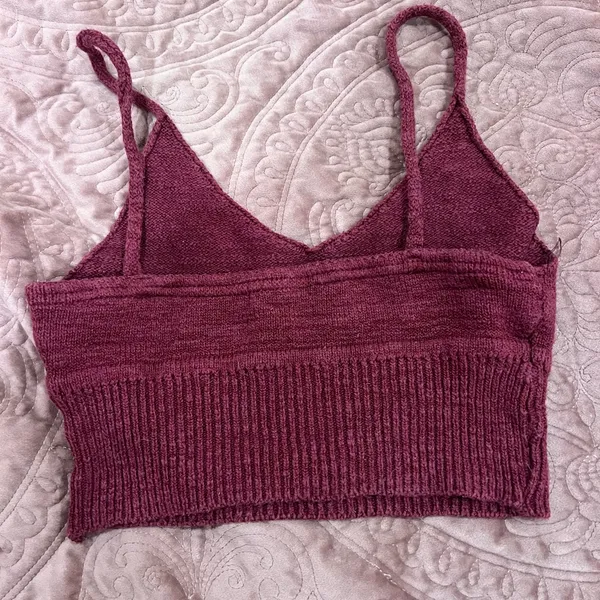 Debut Knit Cropped Tank Top - Wine Berry - Image 2
